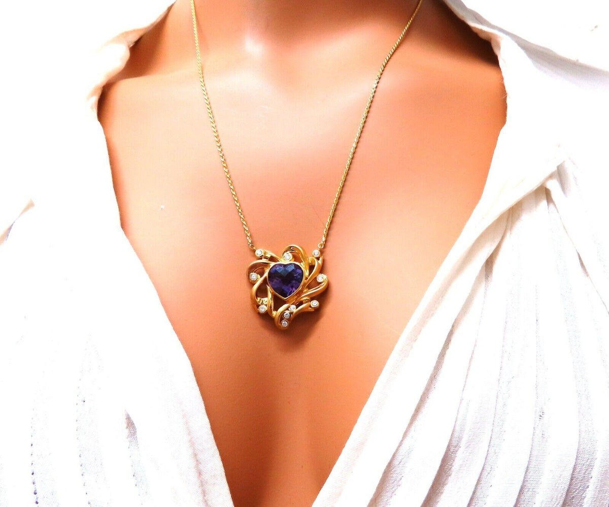 6 carat natural heart amethyst modified Royal Crest deco necklace 14kt *v