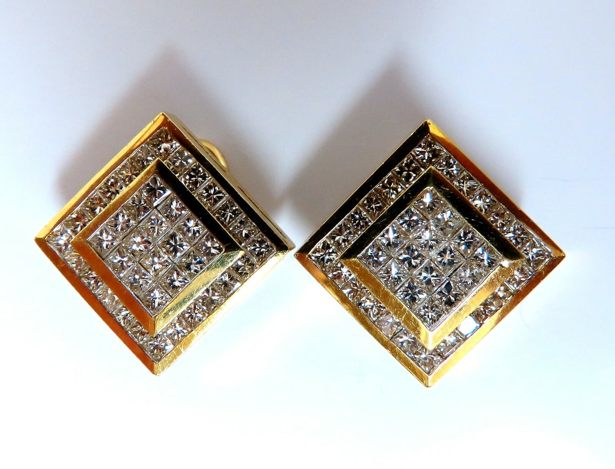 4.04ct Natural Diamonds Cluster Channel Princess Clip Earrings 18 Karat *v