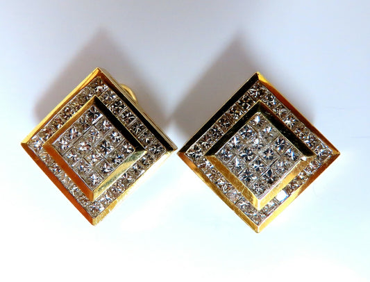 4.04ct Natural Diamonds Cluster Channel Princess Clip Earrings 18 Karat *v