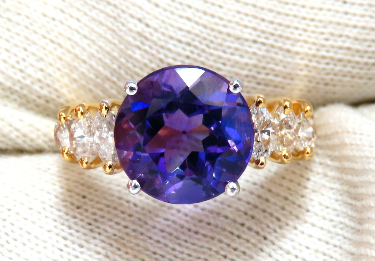 4.45ct Natural Round Vivid Purple Amethyst Diamond Ring 14 Karat *v