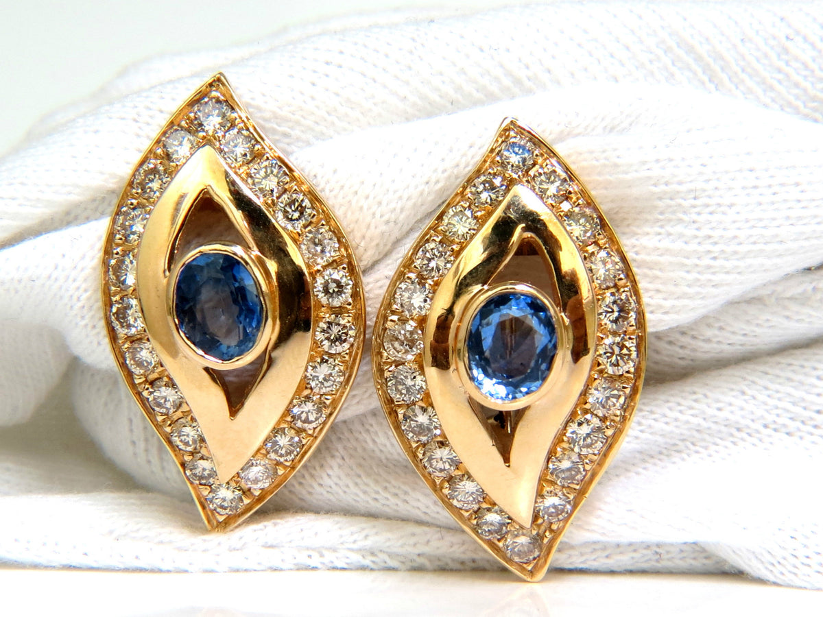 4.75CT NATURAL SAPPHIRE DIAMOND EARRINGS OMEGA CLIP 14KT CORNFLOWER *v
