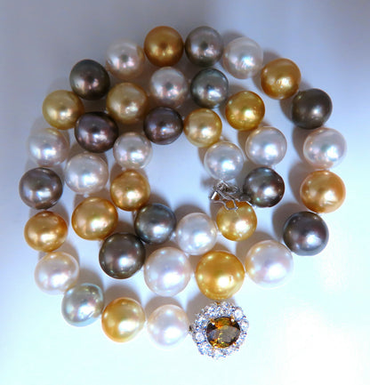 GIA certified Natural Multicolor Tahitian Saltwater Pearls necklace 11.7m 14k *v