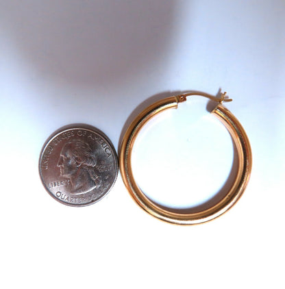 14Kt Gold Hoop Earrings Tubular Plain 1.46 inch diameter *v