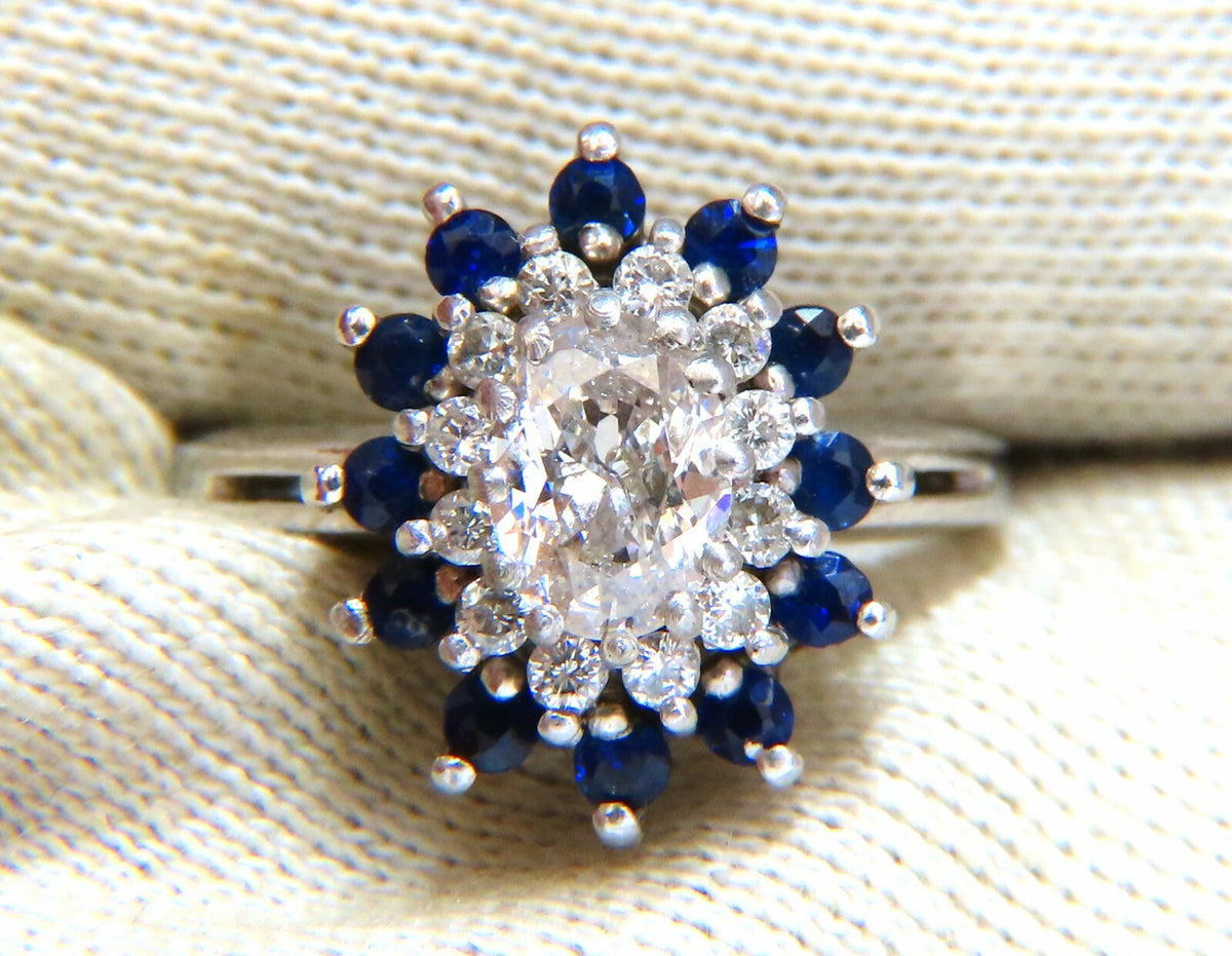 .70ct Natural Oval Diamond Sapphire Cluster Platinum Ring *v