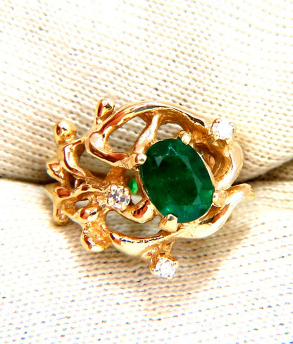 1.42ct Natural Vivid Green Emerald Diamonds Nugget Vine Ring 14kt *v