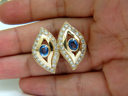4.75CT NATURAL SAPPHIRE DIAMOND EARRINGS OMEGA CLIP 14KT CORNFLOWER *v