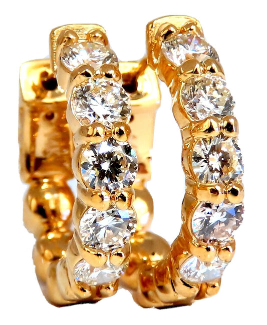 1.80ct Natural Round Diamond mini hoop earrings 14kt yellow gold Dime *v