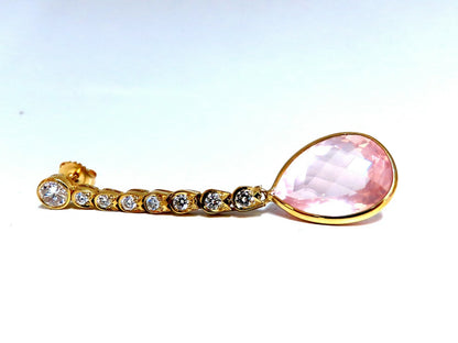 36.34ct Natural Rose Quartz Diamond Dangle Earrings 14 Karat Pink Flash *v