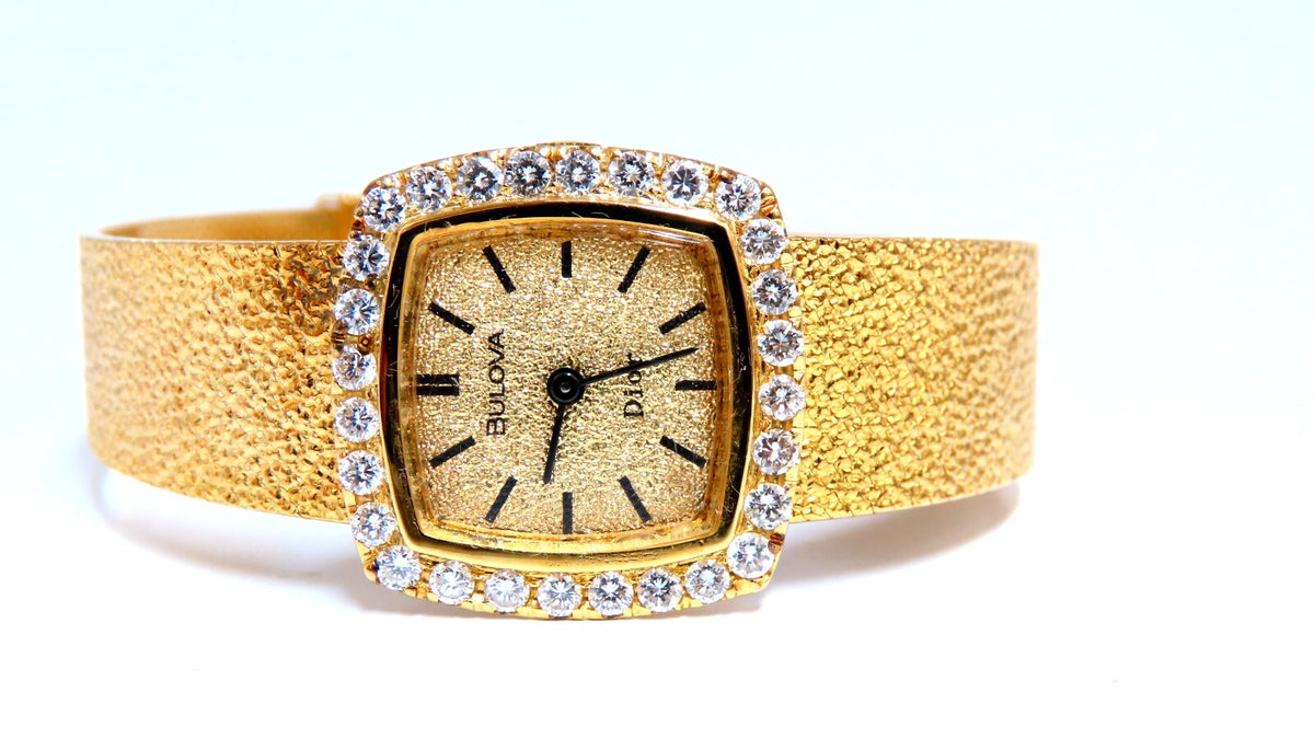 Bulova Dior Vintage Ladies 14kt Gold Watch Diamond Dial *v