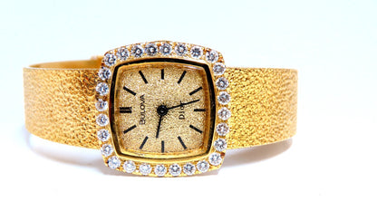 Bulova Dior Vintage Ladies 14kt Gold Watch Diamond Dial *v