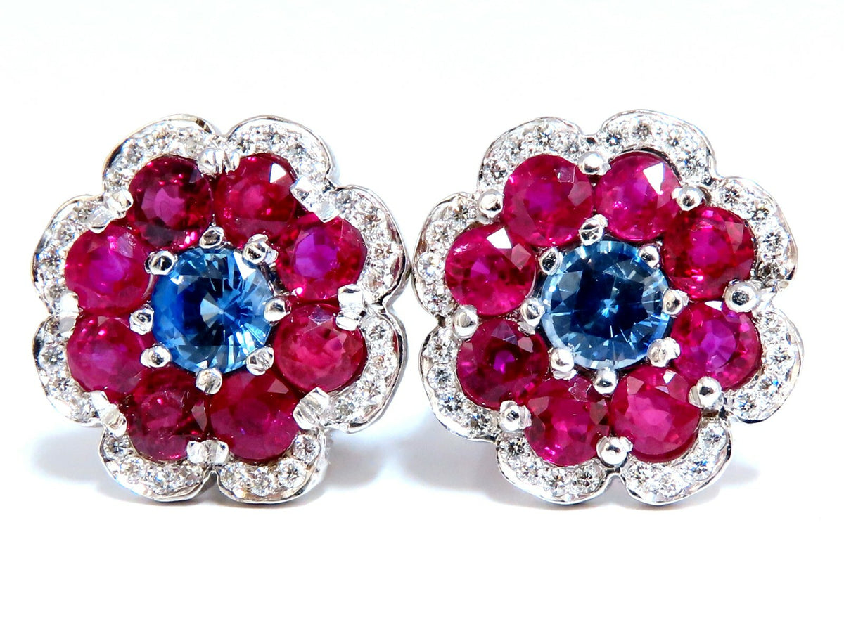 7.30Ct Natural Ruby Sapphire Diamond Cluster Earrings 14 Karat Clip Cocktail *v