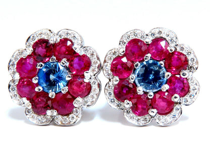 7.30Ct Natural Ruby Sapphire Diamond Cluster Earrings 14 Karat Clip Cocktail *v
