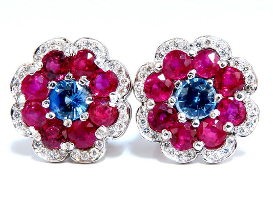 7.30Ct Natural Ruby Sapphire Diamond Cluster Earrings 14 Karat Clip Cocktail *v