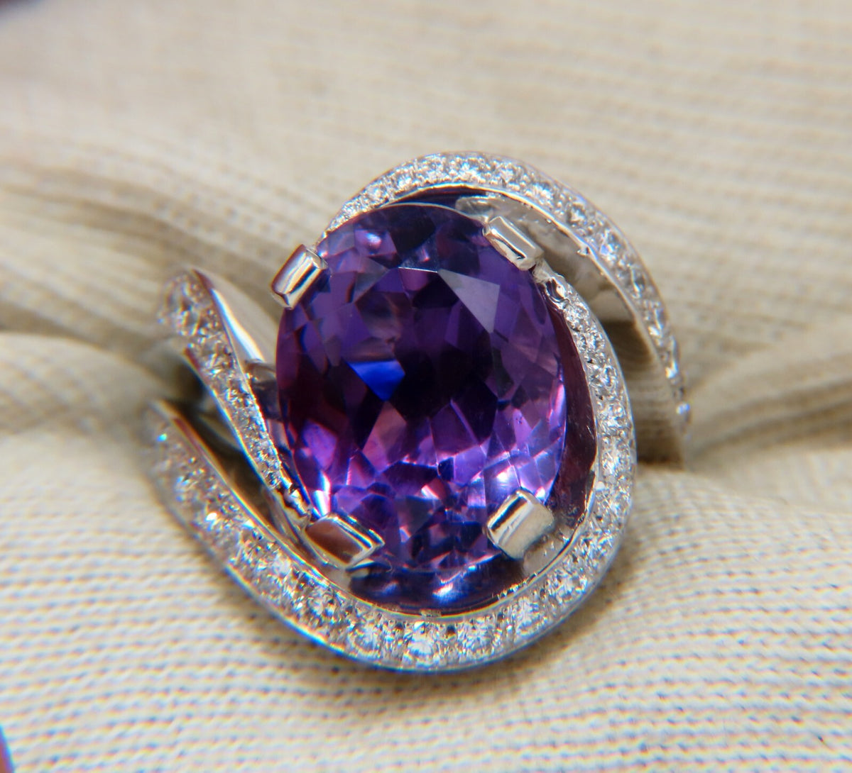 8.30ct Natural Amethyst Diamonds Ring Platinum Swirl Mod Deco *v