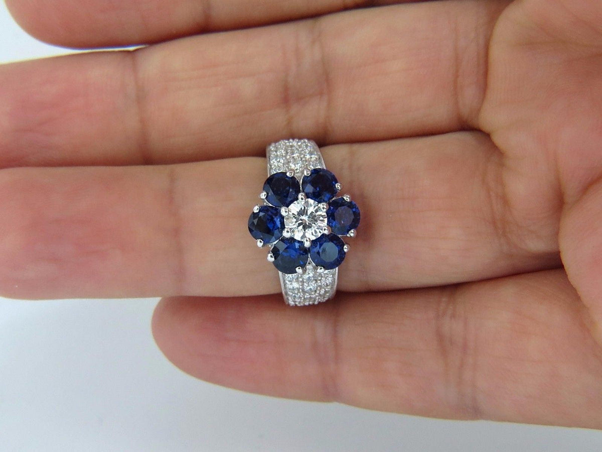 3.96ct natural sapphires diamond cluster ring 14kt royal blue floretta 10631 *v