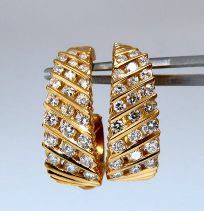 1.10ct Natural Diamonds Slant Row Channel Semi Hoop Earrings 14kt *v