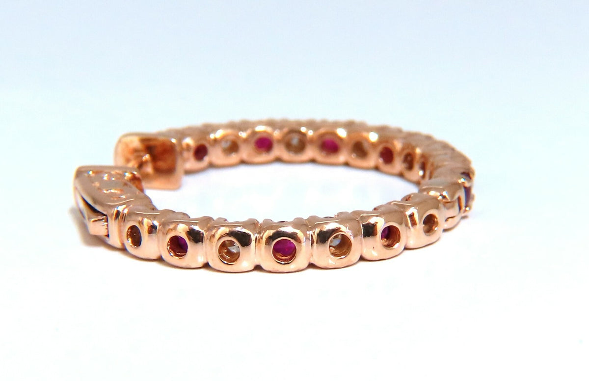 2.95ct natural Ruby diamonds hoop earrings 14kt rose gold inside out *v