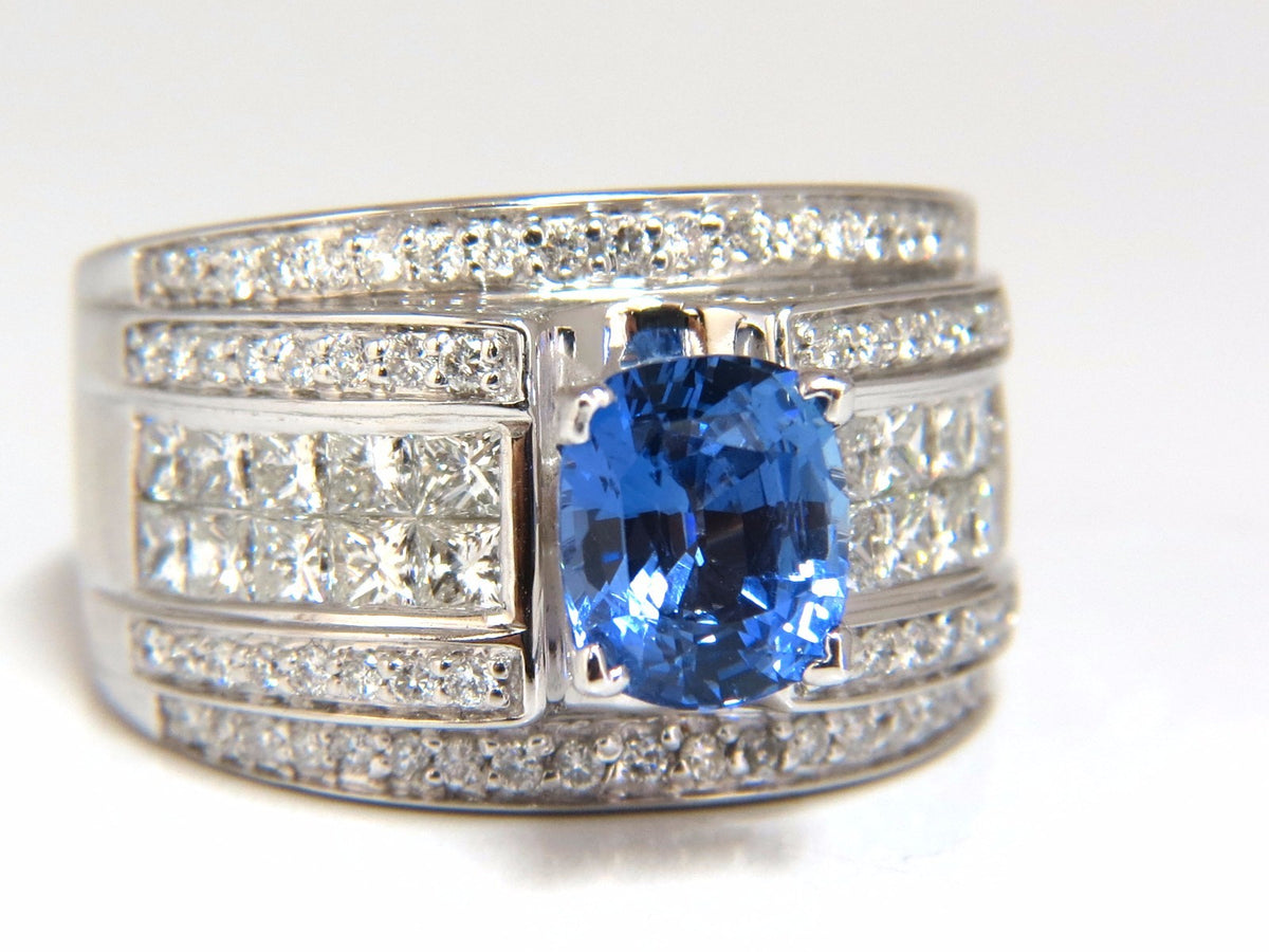 GIA Certified 3.75ct Natural Blue No Heat Sapphire Diamonds Ring Multi Row *v