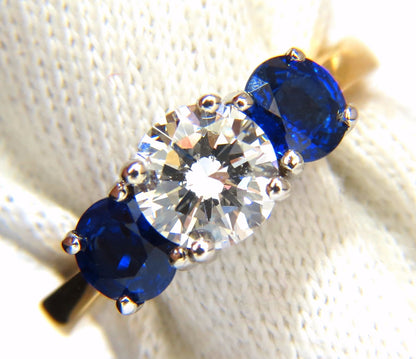 GIA 2.57CT NATURAL ROUND BRILLIANT DIAMOND RING CLASSIC THREE SAPPHIRE*v