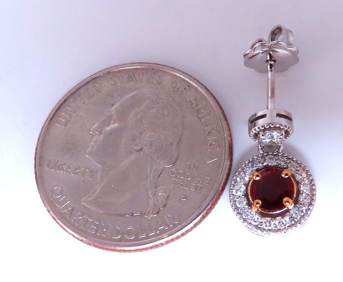 .95ct Natural Ruby Diamond Cluster Stud dangle earrings 14kt gold *v