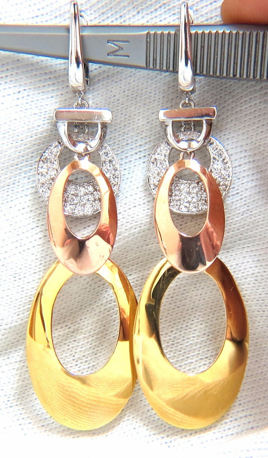 .80CT NATURAL DIAMONDS DANGLE EARRINGS TRICOLOR 3D 4 TIER HIGH SHINE 14kt *v