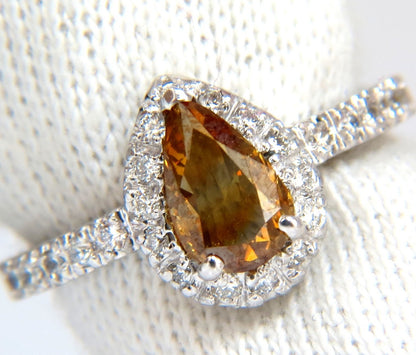 1.60ct. natural fancy color yellow brown diamonds halo ring 14kt *v