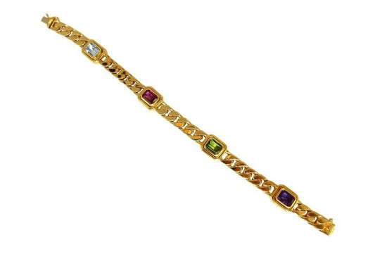12ct Natural Aquamarine Amethyst Tourmaline Link Necklace 14kt Gold 12398 *v