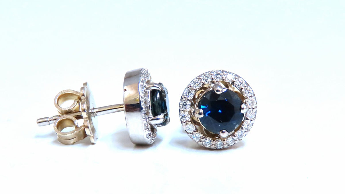 1.10ct Natural Sapphire Diamonds Cluster Earrings 14 Karat gold *v