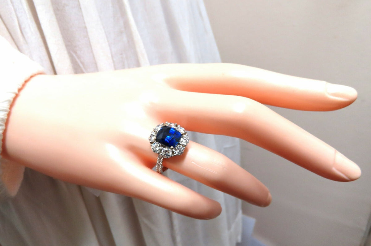 GIA Certified 5.48ct Natural No Heat Royal Blue Sapphire Ring Halo Prime*v