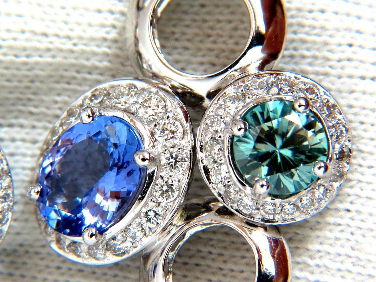 7.07CT NATURAL TANZANITES ZIRCON DIAMONDS CIRCLE DANGLE EARRINGS 14KT *v