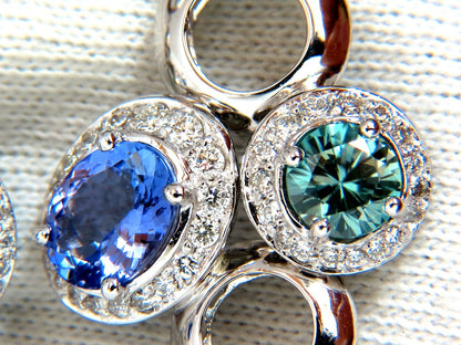 7.07CT NATURAL TANZANITES ZIRCON DIAMONDS CIRCLE DANGLE EARRINGS 14KT *v