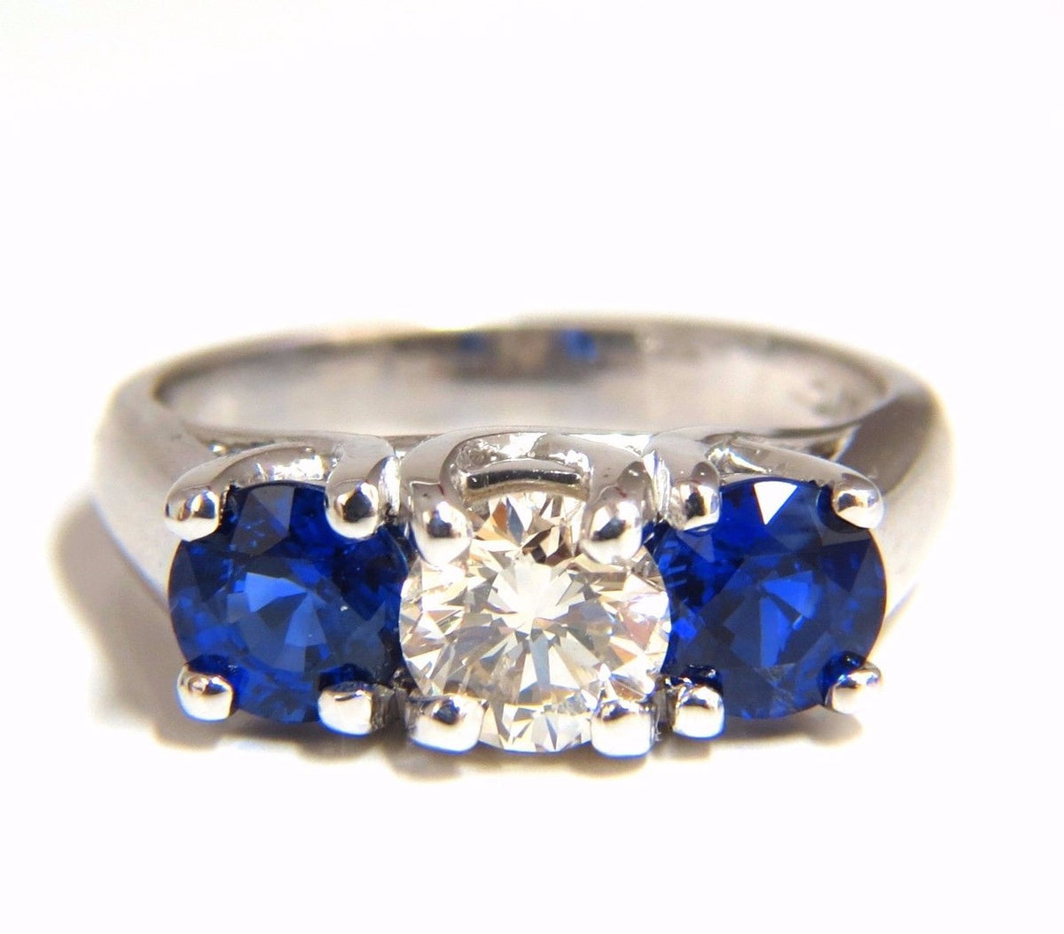2.48ct natural sapphires diamond three stone ring 14kt royal blue *v