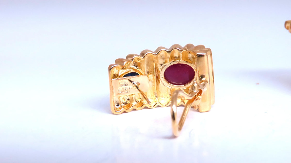 6ct Natural Sapphire Ruby Diamond Clip Earrings 18kt Gold 74525 *v
