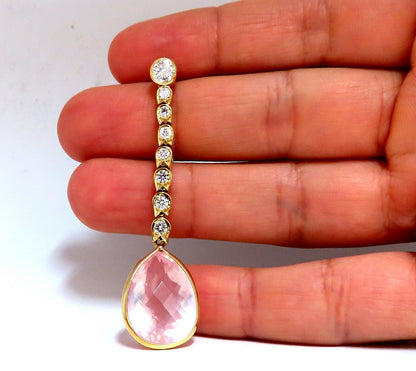 36.34ct Natural Rose Quartz Diamond Dangle Earrings 14 Karat Pink Flash *v