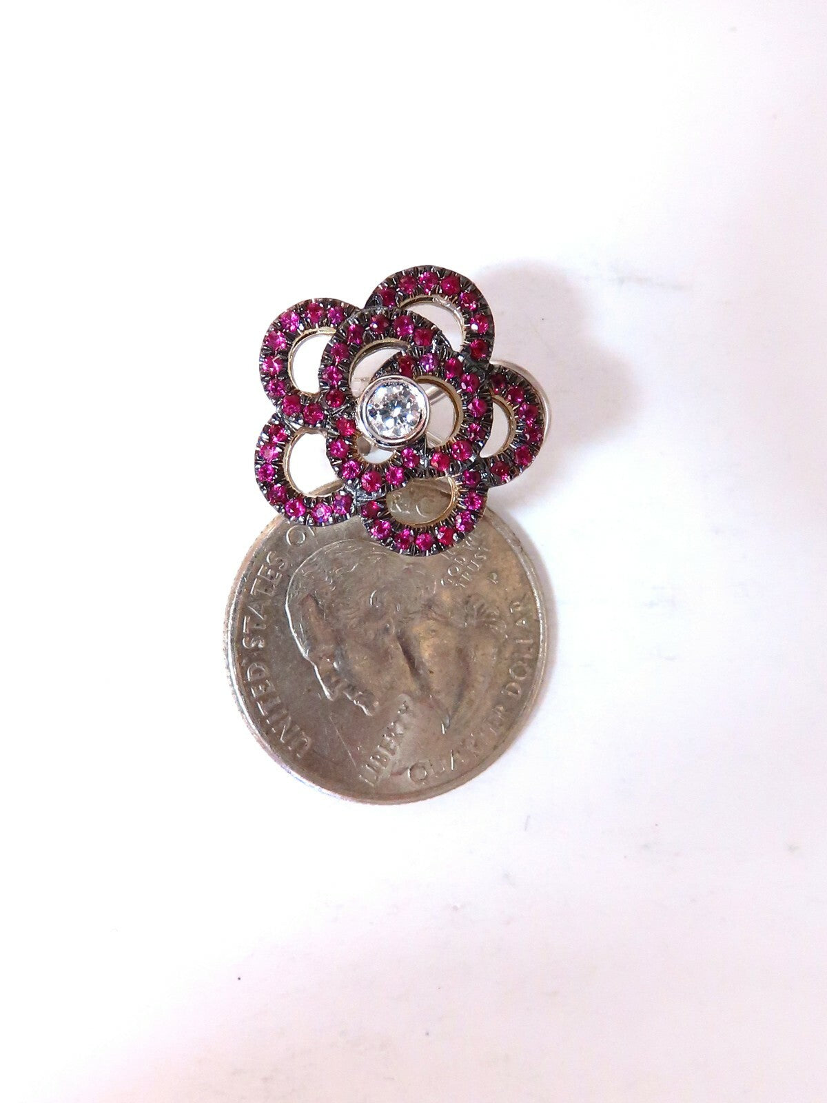 1.58ct Natural Ruby Diamonds Cluster Clip Earrings 14 Karat Gold Flower *v