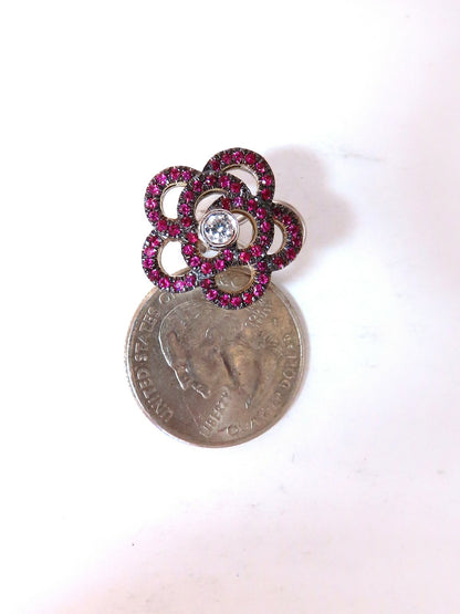 1.58ct Natural Ruby Diamonds Cluster Clip Earrings 14 Karat Gold Flower *v