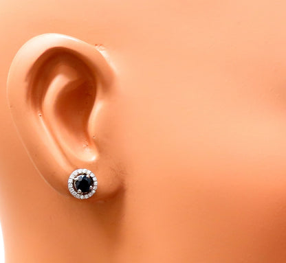 1.10ct Natural Sapphire Diamonds Cluster Earrings 14 Karat gold *v