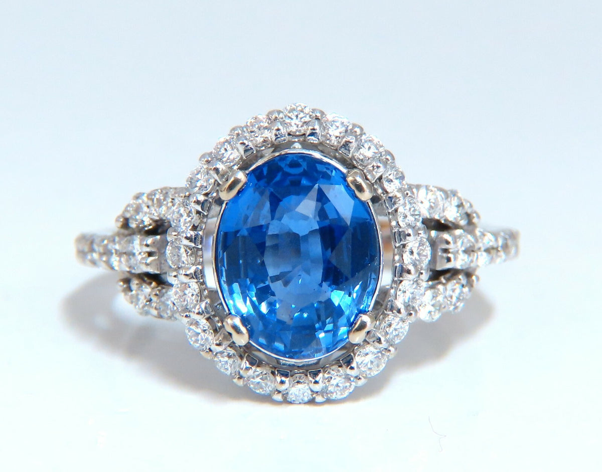 GIA Certified 3.30ct Natural No Heat Sapphire Diamond Ring Unheated 14 Karat*v