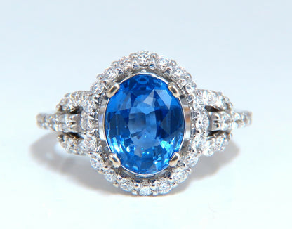 GIA Certified 3.30ct Natural No Heat Sapphire Diamond Ring Unheated 14 Karat*v