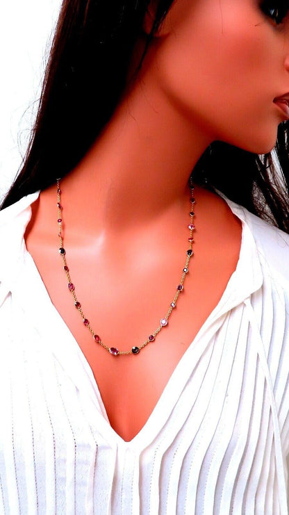 18ct Natural Ruby Sapphire Yard Necklace 14kt Gold *v
