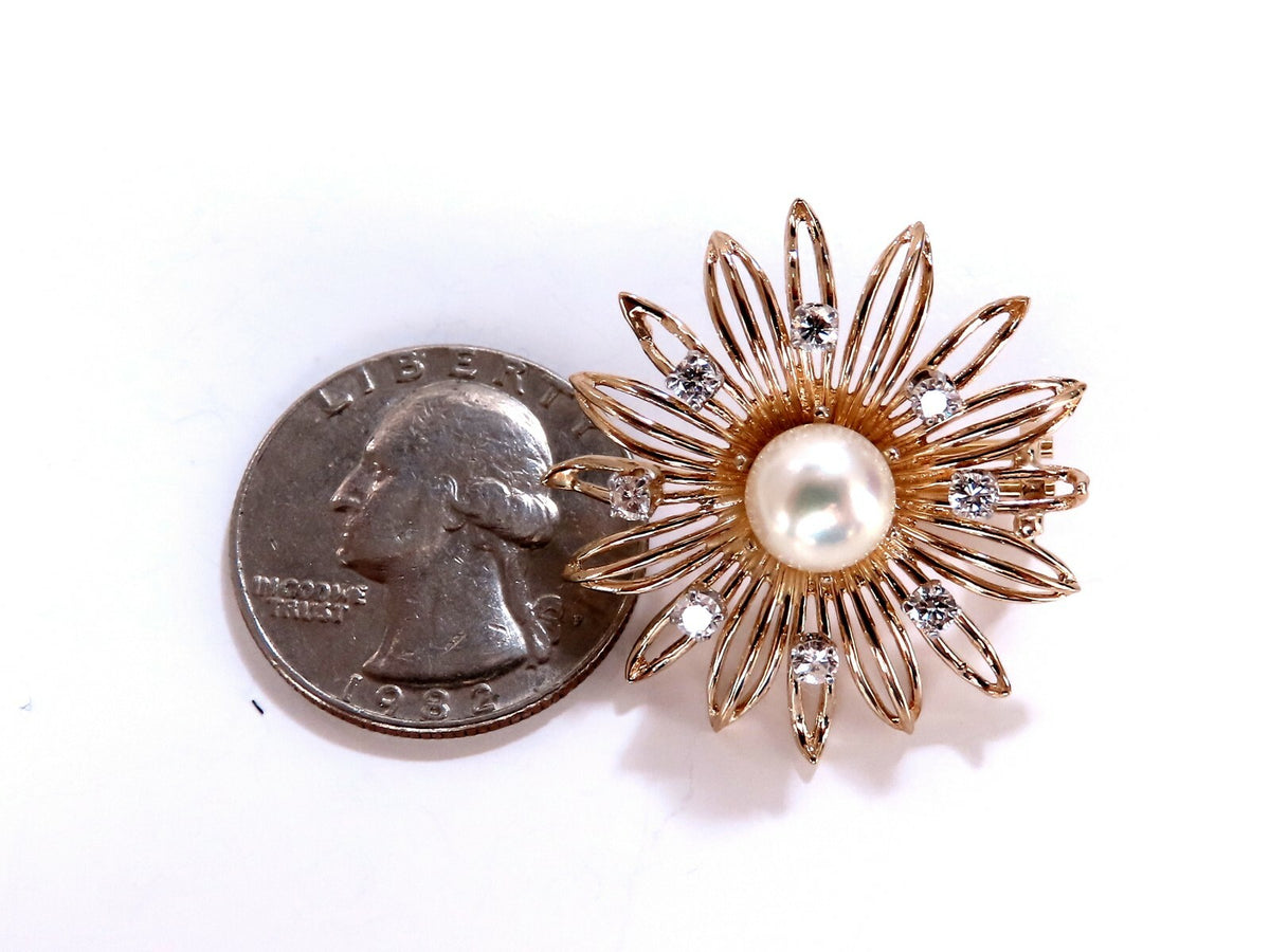 7.5mm South Seas Pearls 1ct Diamonds Sunburst Earrings 14kt Gold *v