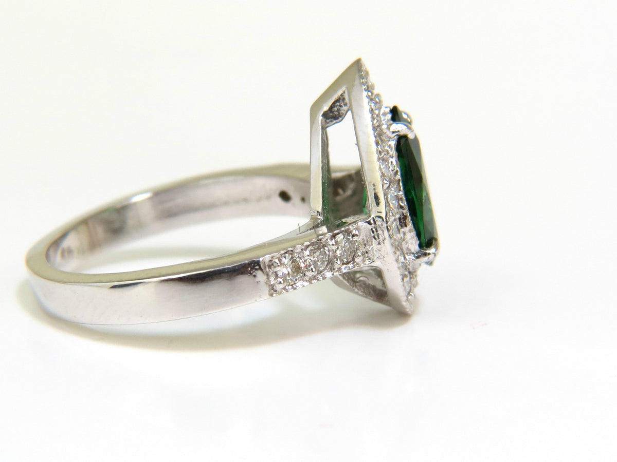 2.56CT NATURAL BRIGHT FINE GEM GREEN TSAVORITE DIAMOND RING 14KT *v