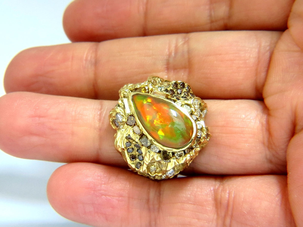 12.25ct natural opal diamonds ring 18kt Nugget Deco *v
