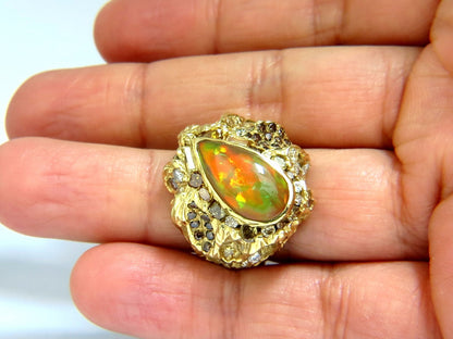 12.25ct natural opal diamonds ring 18kt Nugget Deco *v