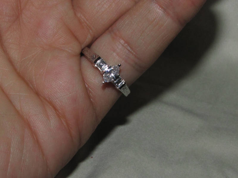 NATURAL .56CT MARQUISE & ASCHER CUT DIAMOND RING 14kt *v