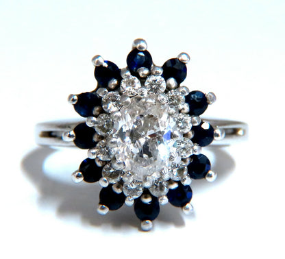 .70ct Natural Oval Diamond Sapphire Cluster Platinum Ring *v