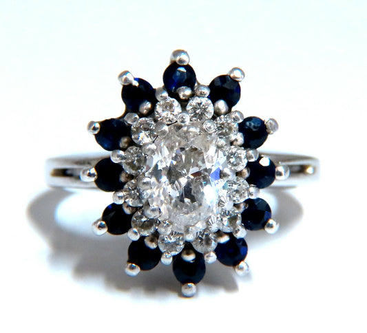 .70ct Natural Oval Diamond Sapphire Cluster Platinum Ring *v