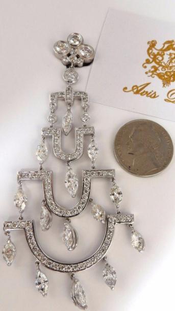 Step Tier Extra Wide Long Chandelier Class Deco Dangle Earrings 18kt 12319 *v