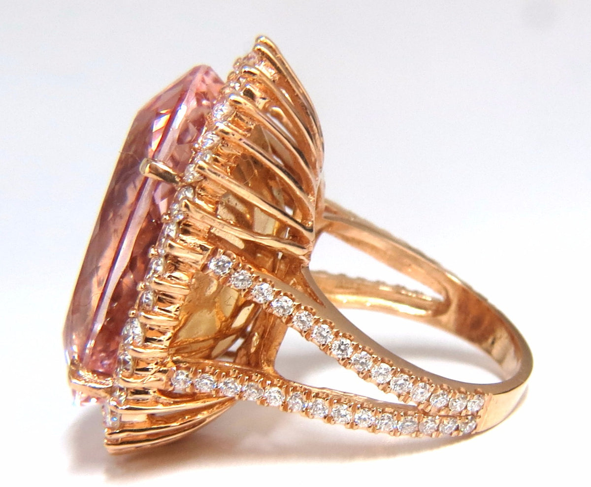 GIA Certified 36.18ct Natural Orangy Pink Morganite Diamonds Ring 18kt*v