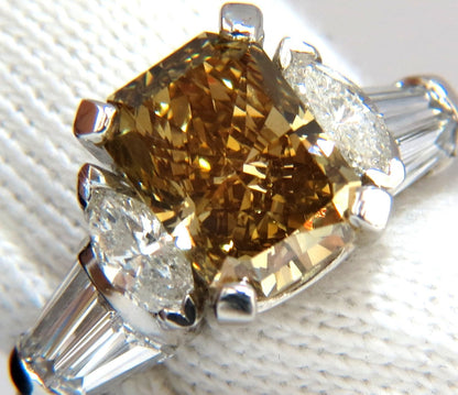 GIA 3.12ct. radiant fancy brown green yellow diamonds platinum ring *v